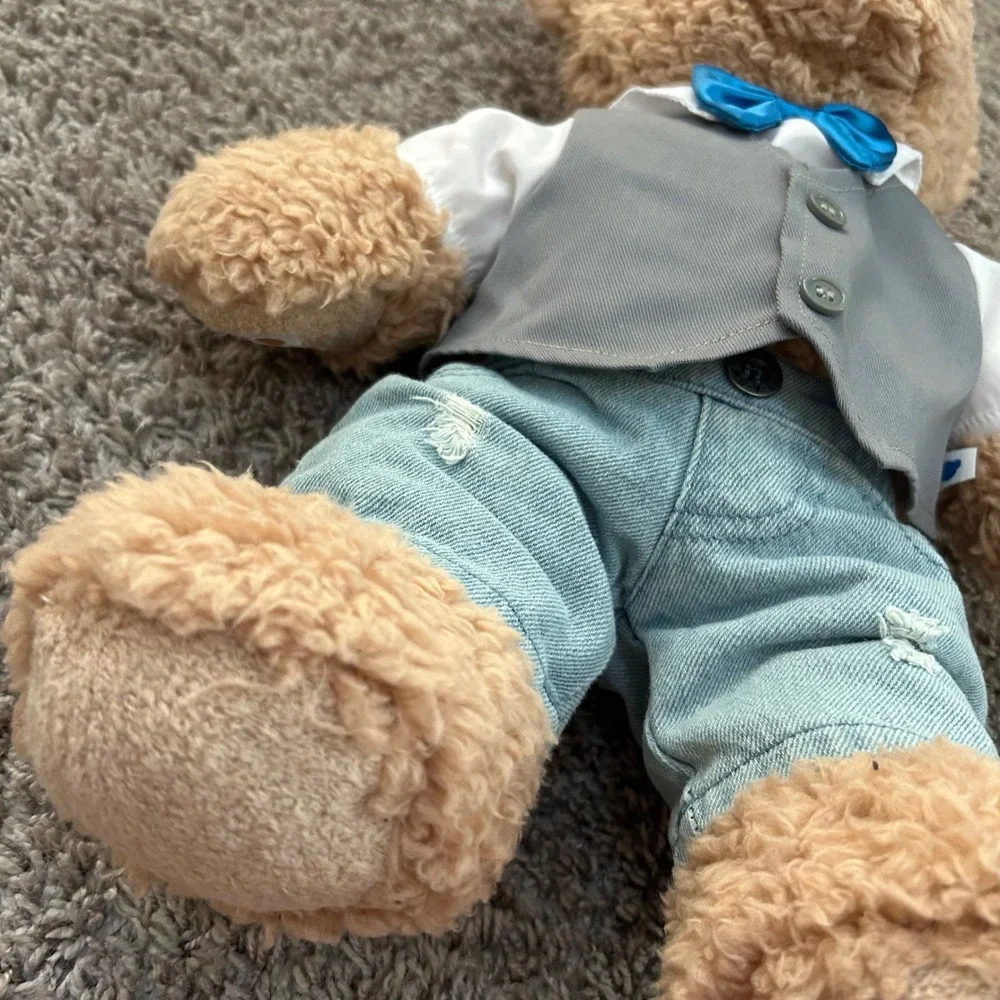 Build A Bear Plush Teddy Bear Tan Blue Bowtie Vest Denim Outfit‎ Stuffed Animal